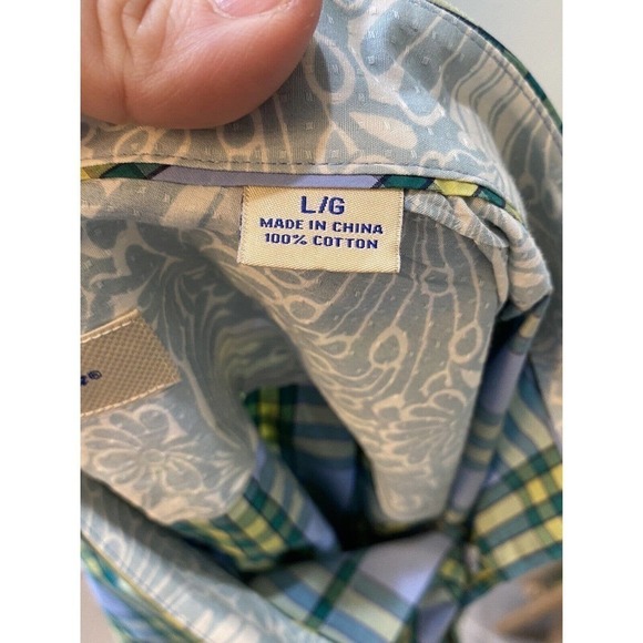 Tommy Bahamas Mens L Cubanita Starlight Green/blue Checkered Button Down Shirt - Picture 9 of 14